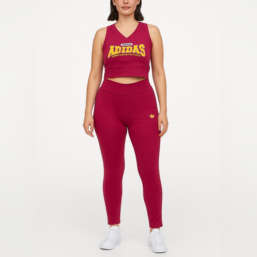 Adidas Originals Burgundy Crop Tank&Leggings Activewear workout matching–Size L